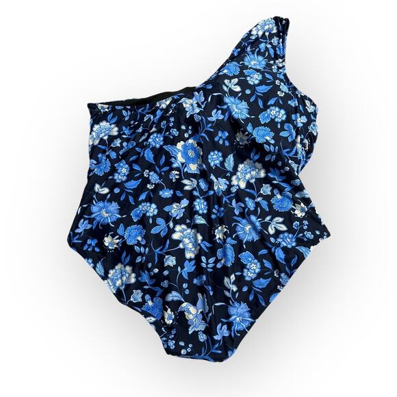 J.Crew One-Piece Swimsuit Women's Plus 24 Blue Floral Ruched One-Shoulder NWT - Picture 3 of 6
